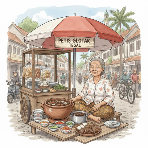 gambar ilustrasi penjual petis glotak (gambar ilustrasi ini dibuat oleh Gemini AI)