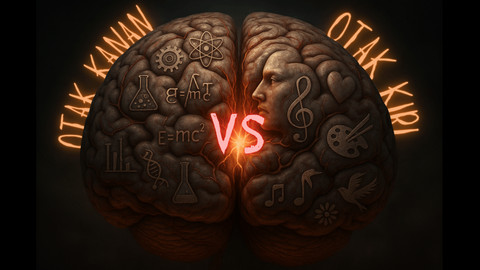 Visualisasi perbandingan antara otak kanan dan otak kiri yang menggambarkan mitos umum tentang pembagian fungsi otak dalam logika dan kreativitas. Sumber: Gambar pribadi menggunakan Canva (2025).