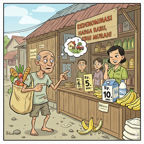 Ilustrasi redenominasi rupiah. Generated with Gemini.