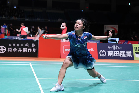 Gregoria Mariska Tunjung saat bermain di Kumamoto Masters Japan 2025. Foto: Dok. PBSI