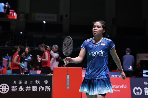 Gregoria Mariska Tunjung saat bermain di Kumamoto Masters Japan 2025. Foto: Dok. PBSI