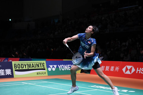 Gregoria Mariska Tunjung saat bermain di Kumamoto Masters Japan 2025. Foto: Dok. PBSI