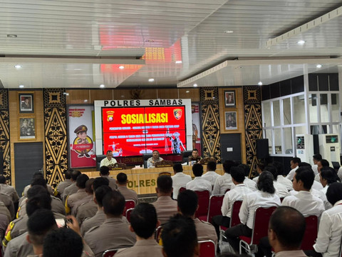 Sosialisasi penerapan Undang-Undang Nomor 1 Tahun 2023 tentang KUHP serta Perpol Nomor 8 Tahun 2021 tentang Penanganan Tindak Pidana Berdasarkan Keadilan Restoratif. Foto: Dok. Polres Sambas