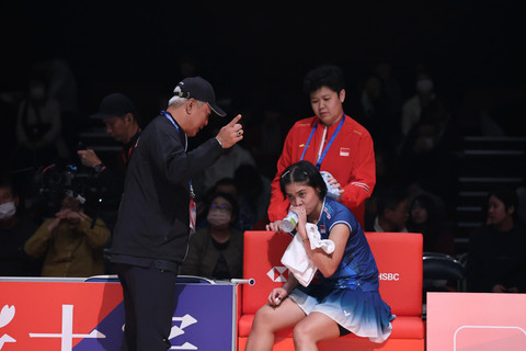 Gregoria Mariska Tunjung saat bermain di Kumamoto Masters 2025 yang digelar di Kumamoto Prefectural Gymnasium, Jepang. Foto: Dok. PBSI