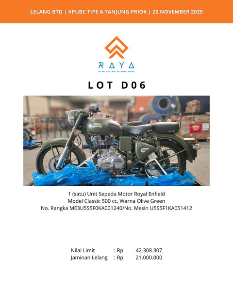 Bea cukai lelang 60 unit motor Royal Enfield Classic 350 dan Classic 500.  Foto: Lelang Raya