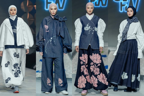Koleksi Aruna Creative saat show Asia Pacifis rayon di Jakarta Muslim Fashion Week 2026. Foto: Instagram @arunacreative