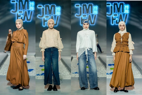 Koleksi Cotton in Lace saat show Asia Pacifis rayon di Jakarta Muslim Fashion Week 2026. Foto: Instagram @cottoninlace