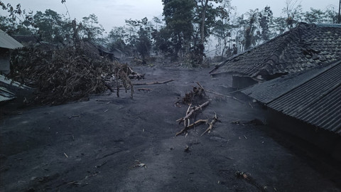 Tanah di Kamar A, Desa Supiturang, Kecamatan Pronojiwo, Kabupaten Lumajang, masih berasap usai diterjang erupsi Gunung Semeru, Jumat (21/11/2025). Foto: Farusma Okta Verdian/kumparan