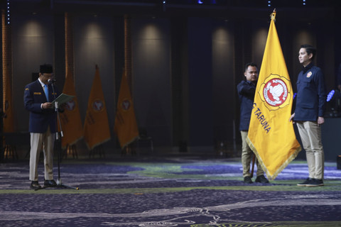 Menteri Sosial Saifullah Yusuf atau Gus Ipul secara langsung mengukuhkan Pengurus Nasional Karang Taruna (PNKT) Masa Bakti 2025-2030 di Sutera Hall, Mall Alam Sutera, Kota Tangerang, Provinsi Banten, Sabtu (22/11/2025). Foto: Dok. Kemensos