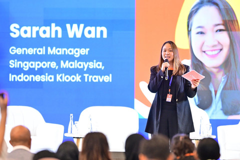General Manager Singapore, Malaysia, Indonesia Klook Travel, Sarah Wan dalam acara konferensi pers Klook Travel Fair yang digelar di Jakarta, Jumat (21/11/2025). Foto: Klook