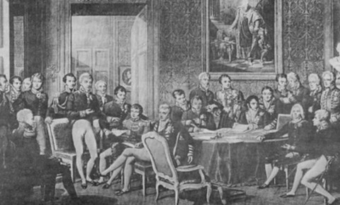 Kongres Perdamaian yang diselenggarakan di Kota Wina. Kongres ini dihadiri oleh beberapa negarawan paling berpengaruh di Eropa pada masanya, seperti Tsar Alexander I, Metterncih, Castlereagh, dan Talleyran. Sumber gambar: Shutterstock.