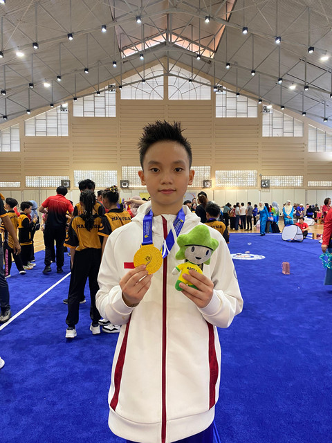 Gavriel Bryan Wijaya, atlet wushu Lampung yang meraih emas di ASEAN School Games 2025. | Foto: Dok Istimewa