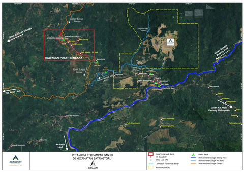 Peta area terdampak banjir di Kecamatan Batangtoru. Foto: dok. PTAR