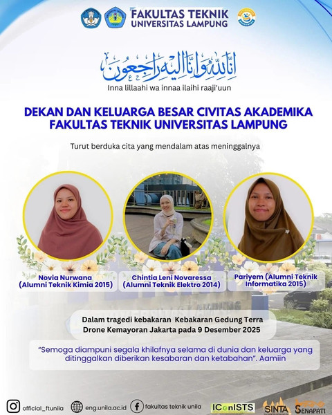 Ketiga alumni FT Unila yang menjadi korban tragedi kebakaran Terra Drone. Foto: Instagram Official FT Unila