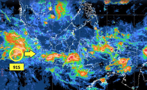 Bibit siklon tropis 91S terbentuk pada 7 Desember 2025. Foto: Dok. BMKG