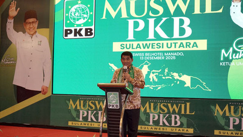 Gubernur Sulawesi Utara, Yulius Selvanus, saat memberikan sambutan di pembukaan Musyawarah Wilayah (Muswil) Partai Kebangkitan Bangsa (PKB) Sulut di Manado.