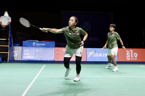 Febriana Kusuma/Meilysa Trias saat bermain untuk Indonesia di SEA Games Thailand 2025. Foto: PBSI