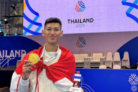 Arya Danu Susilo, atlet taekwondo nasional sekaligus Calon Aparatur Sipil Negara pada Lembaga Pemasyarakatan (Lapas) Terbuka Ciangir, Banten berhasil meraih medali emas dalam kompetisi SEA Games 2025 yang digelar di Bangkok, Thailand, Sabtu (13/12). Foto: Dok. Kementerian Imipas