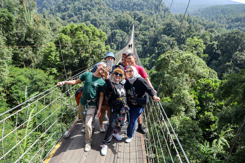 Sejumlah wisatawan berfoto di atas Jembatan Gantung Lembah Purba, Sukabumi, Jawa Barat, Sabtu (13/12/2025). Foto: Syawal Febrian Darisman/kumparan