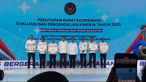 Menteri Imigrasi dan Pemasyarakatan Agus Andrianto dalam acara Rapat Koordinasi Evaluasi dan Pengendalian Kinerja Tahun 2025 di Jakarta, Selasa (16/12/2025). Foto: Nabila Ulfa/kumparan
