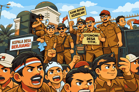 Kepala Desa Melakukan Aksi (Ilustrasi Dibuat AI)