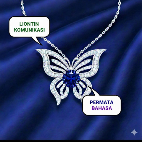 Ilustrasi metafora tentang permata bahasa yang tersemat di liontin komunikasi. Simbol betapa penting peran komunikasi bagi manusia. (Sumber: Gemini AI)