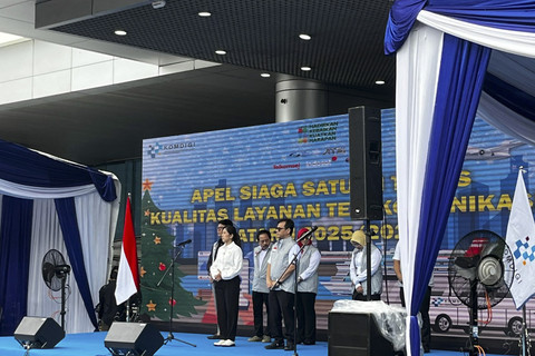 Apel siaga satuan kualitas layanan telekomunikasi jelang nataru 2025 di kantor Kementerian Komunikasi dan Digital, Jumat (19/12/2025). Foto: Rayyan Farhansyah/kumparan