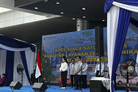 Apel siaga satuan kualitas layanan telekomunikasi jelang nataru 2025 di kantor Kementerian Komunikasi dan Digital, Jumat (19/12/2025). Foto: Rayyan Farhansyah/kumparan