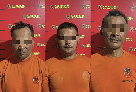 Tiga orang terduga pelaku perusakan kawasan perkebunan di Cikajang, Garut, Jawa Barat. Foto: Dok. Polres Garut