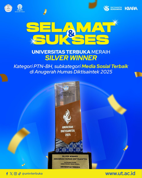 Universitas Terbuka berhasil meraih Silver Winner Anugerah Humas Diktisaintek Kategori PTN Badan Hukum (PTN BH) Subkategori Media Sosial pada ajang Anugerah Diktisaintek 2025. Foto: Dok. Istimewa