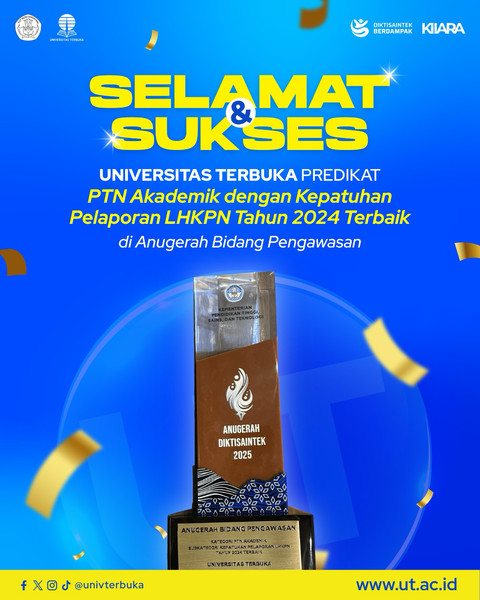 Universitas Terbuka raih Anugerah Bidang Pengawasan Kategori PTN Akademik Subkategori Kepatuhan Pelaporan LHKPN Tahun 2024 Terbaik pada ajang Anugerah Diktisaintek 2025. Foto: Dok. Istimewa