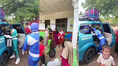 Petugas SPPG bagikan MBG Pakai kostum Power Ranger. | Foto: Dok Istimewa