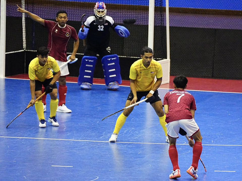 Pertandingan Hoki Indoor putra Indonesia melawan Malaysia di final SEA Games 2025 Thailand. Foto: Malaysian Hockey Confederation