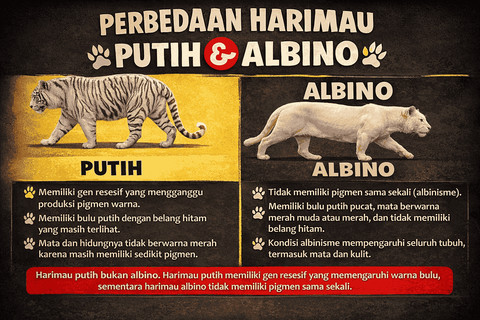 Perbedaan dasar macan albino dan macan putih (Gambar: dokumen penulis)