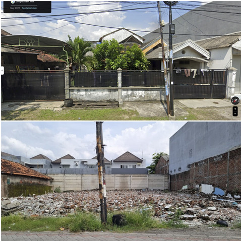 Sebelum-sesudah rumah Nenek Elina di Surabaya dirobohkan. Foto: Dok. Google Maps dan Farusma Okta Verdian/kumparan