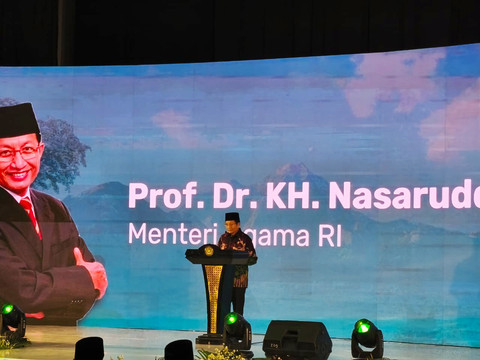 Menteri Agama Nasaruddin Umar di Tasyakuran Hari Amal Bakti ke-80 di Auditorium H.M Rasjidi Kemenag RI, Jakarta Pusat, Sabtu (3/1/2026).  Foto: Jeni Ritanti/kumparan