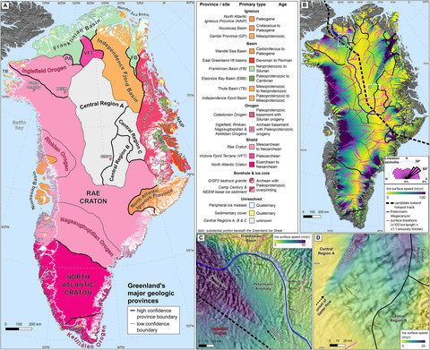 Peta geologi wilayah Greenland Foto: Geophysical Research Letters, CC BY-NC-SA.
