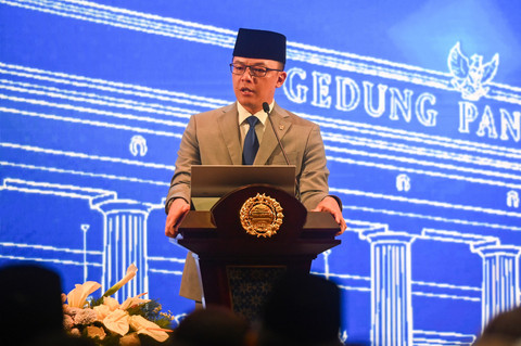Menteri Luar Negeri Sugiono menyampaikan paparan dalam Pernyataan Pers Tahunan Menteri Luar Negeri (PPTM) 2026 di Jakarta, Rabu (14/1/2026). Foto: Rivan Awal Lingga/ANTARA FOTO