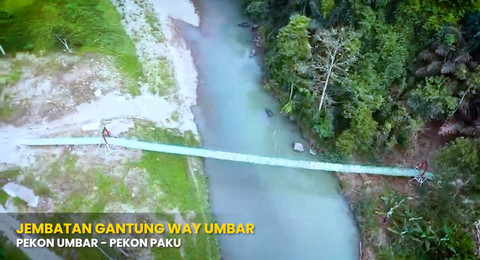 Foto udara Jembatan Way Umbar yang telah rampung dibangun di atas Sungai Way Umbar, Lampung. Foto: Dok. Bakom RI