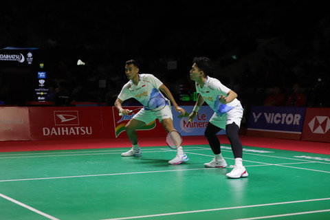 Ganda putra Indonesia Leo Rolly Carnando dan Bagas Maulana wakil saat melawan Taiwan Zhi Wei He dan Huang Jui Hsuan Daihatsu Indonesia Masters 2026 di Istora Senayan, Jakarta, Selasa (20/1/2026). Foto: Jamal Ramadhan/kumparan