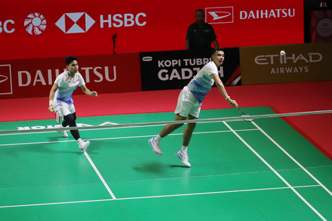Ganda putra Indonesia Leo Rolly Carnando dan Bagas Maulana wakil saat melawan Taiwan Zhi Wei He dan Huang Jui Hsuan Daihatsu Indonesia Masters 2026 di Istora Senayan, Jakarta, Selasa (20/1/2026). Foto: Jamal Ramadhan/kumparan