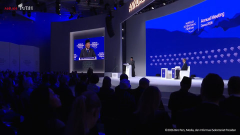 Presiden Prabowo Subianto berbicara selama World Economic Forum (WEF) di Davos, Swiss, Kamis (22/2026). Foto: Youtube/Sekretariat Presiden
