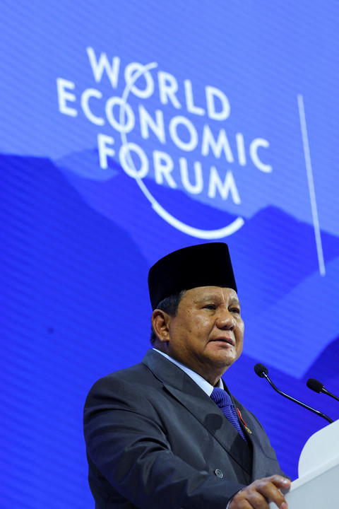 Presiden Prabowo Subianto berbicara selama World Economic Forum (WEF) di Davos, Swiss, Kamis (22/2026). Foto: Denis Balibouse/REUTERS