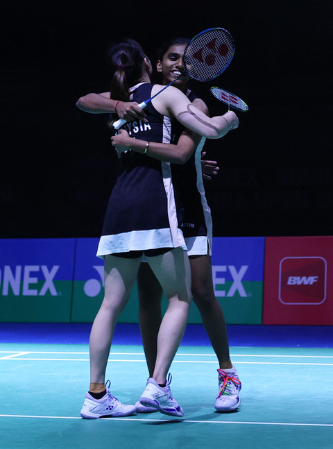 Pearly Tan/Thinaah Muralitharan asal Malaysia di India Open 2026. Foto: REUTERS/Anushree Fadnavis