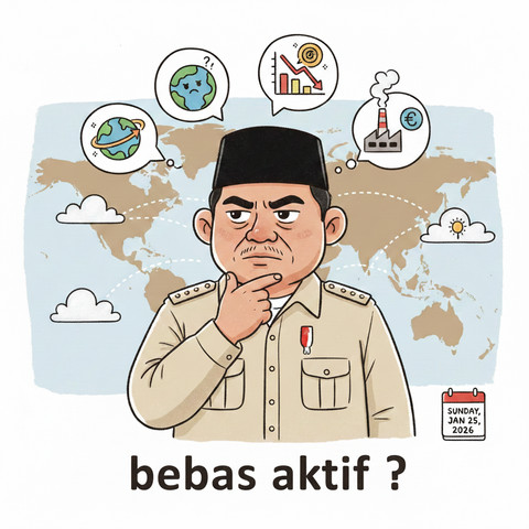 Ilustrasi Prabowo dan politik luar negeri Indonesia; AI generated. 