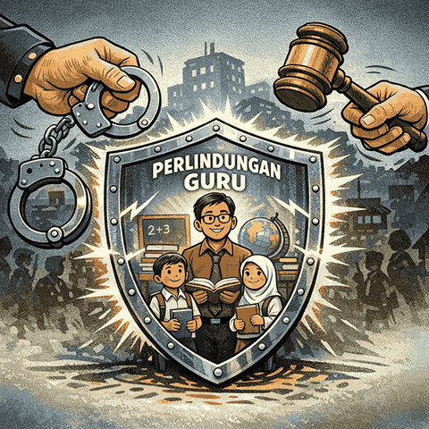 Negara belum sungguh-sungguh melindungi profesi pendidik dari jerat hukum. (ilustrasi dibuat AI)