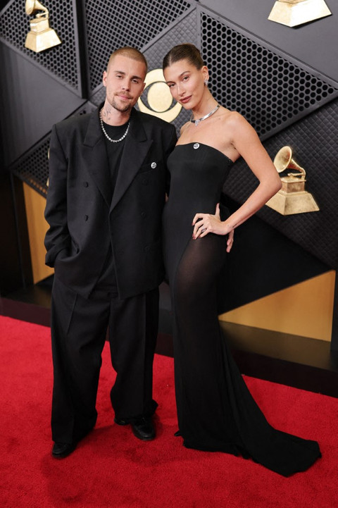 Justin Bieber dan Hailey Bieber di Grammy Awards ke-68 di US. Foto: Amy Sussman/AFP