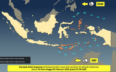 Bibit siklon tropis di sekitar Indonesia per Rabu (4/2/2026). Foto: Dok BMKG