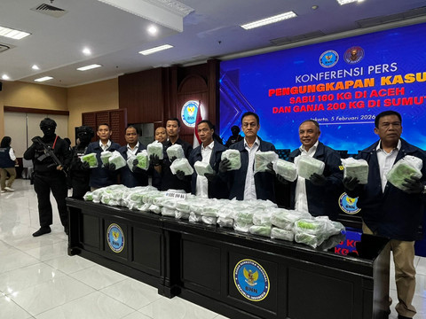 Press Rilis pengungkapan  160 kg sabu jaringan internasional dan 200 kg ganja dari Sumatera Utara oleh BNN di Kantor BNN, Jakarta Timur, Kamis (5/2/2026). Foto: Rayyan Farhansyah/kumparan