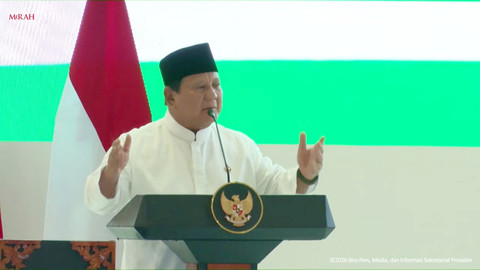 Presiden Prabowo Subianto memberikan sambutan saat menghadiri pengukuhan pengurus MUI 2025-2030 di Masjid Istiqlal, Jakarta Pusat, Sabtu (7/2/2026). Foto: YouTube/ Sekretariat Presiden